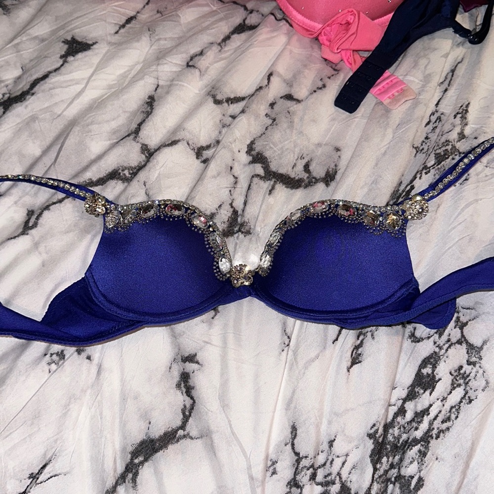 MARCIANO Navy blue crystal bra PRIZED POSSESSION limited RARE modeling STUNNING!